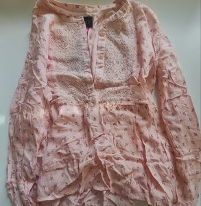 Children's Place Pink Floral Lace Girls Long Sleeve Blouse